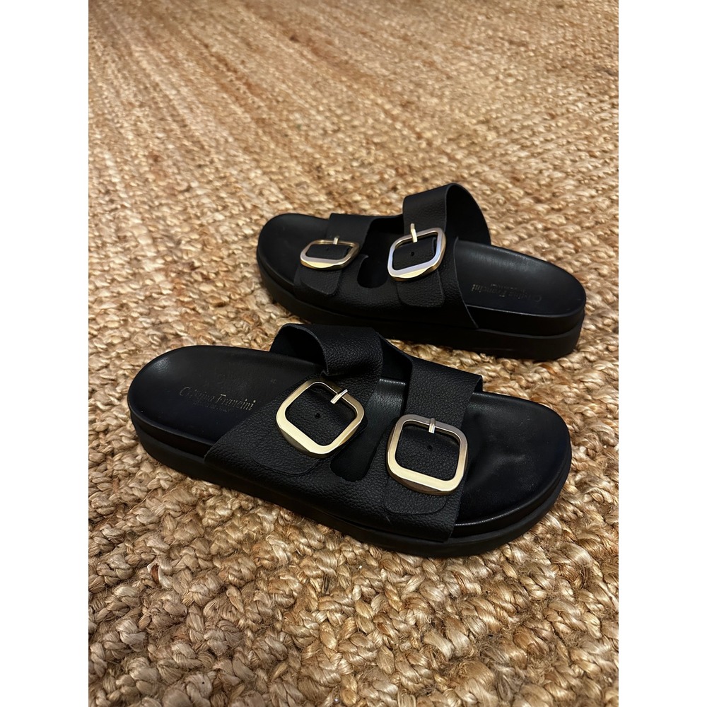 Cristina Francini Black‎ Leather Double Buckle Platform Sandals Women Size 9